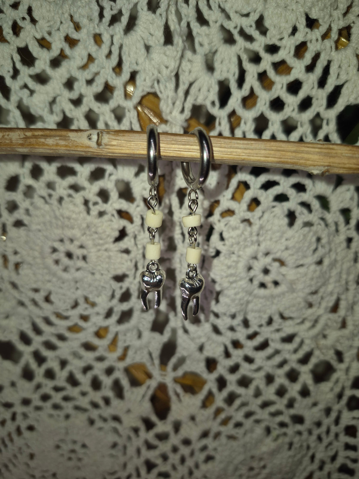 Bone Bead Teeth Earrings