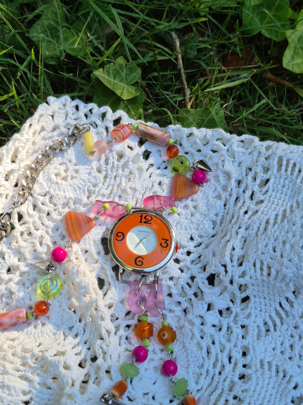 Pink and Orange Watch Necklace