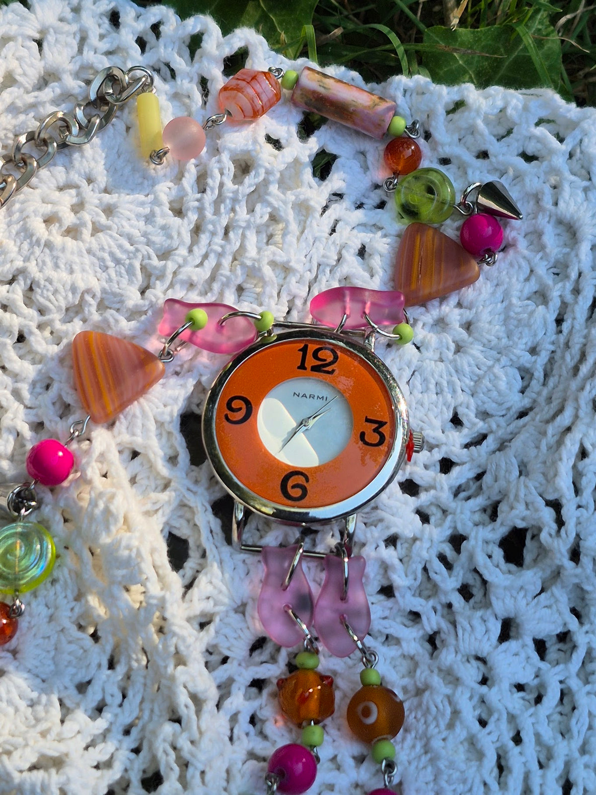 Pink and Orange Watch Necklace