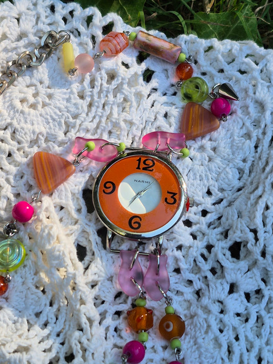 Pink and Orange Watch Necklace