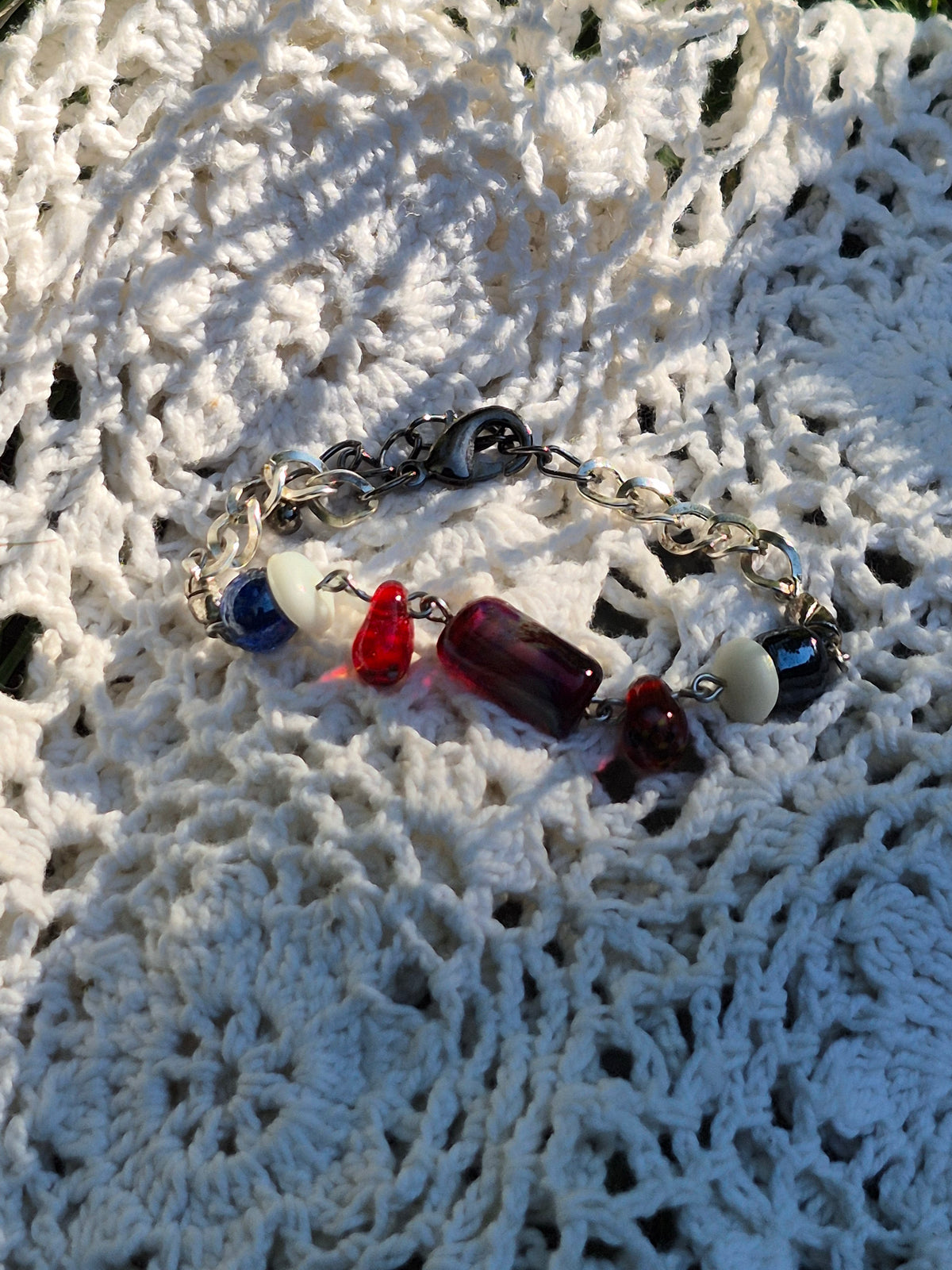 Red and Blue Glass Beads Bracelet