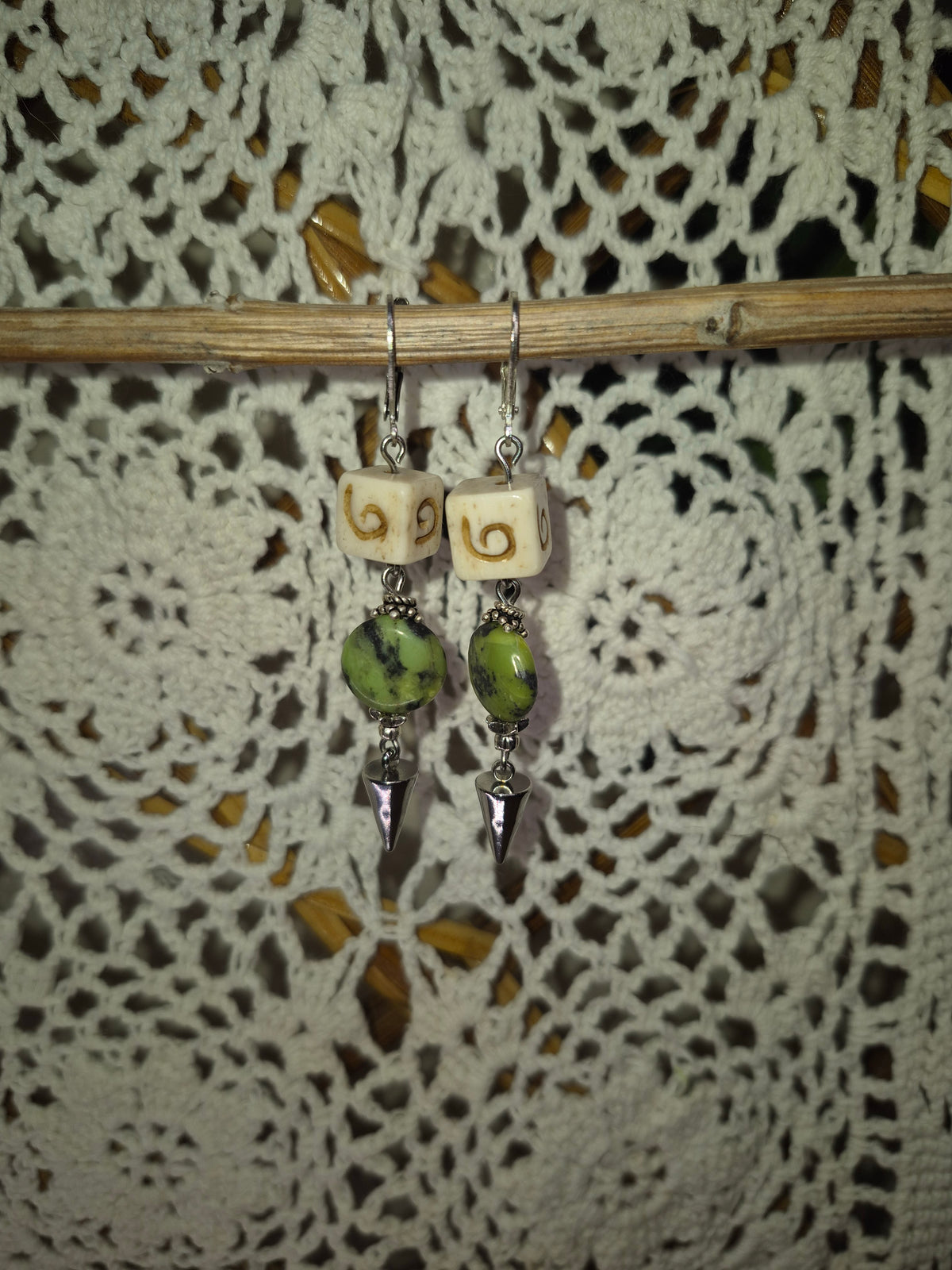 Swirl Bone Bead Spike Earrings