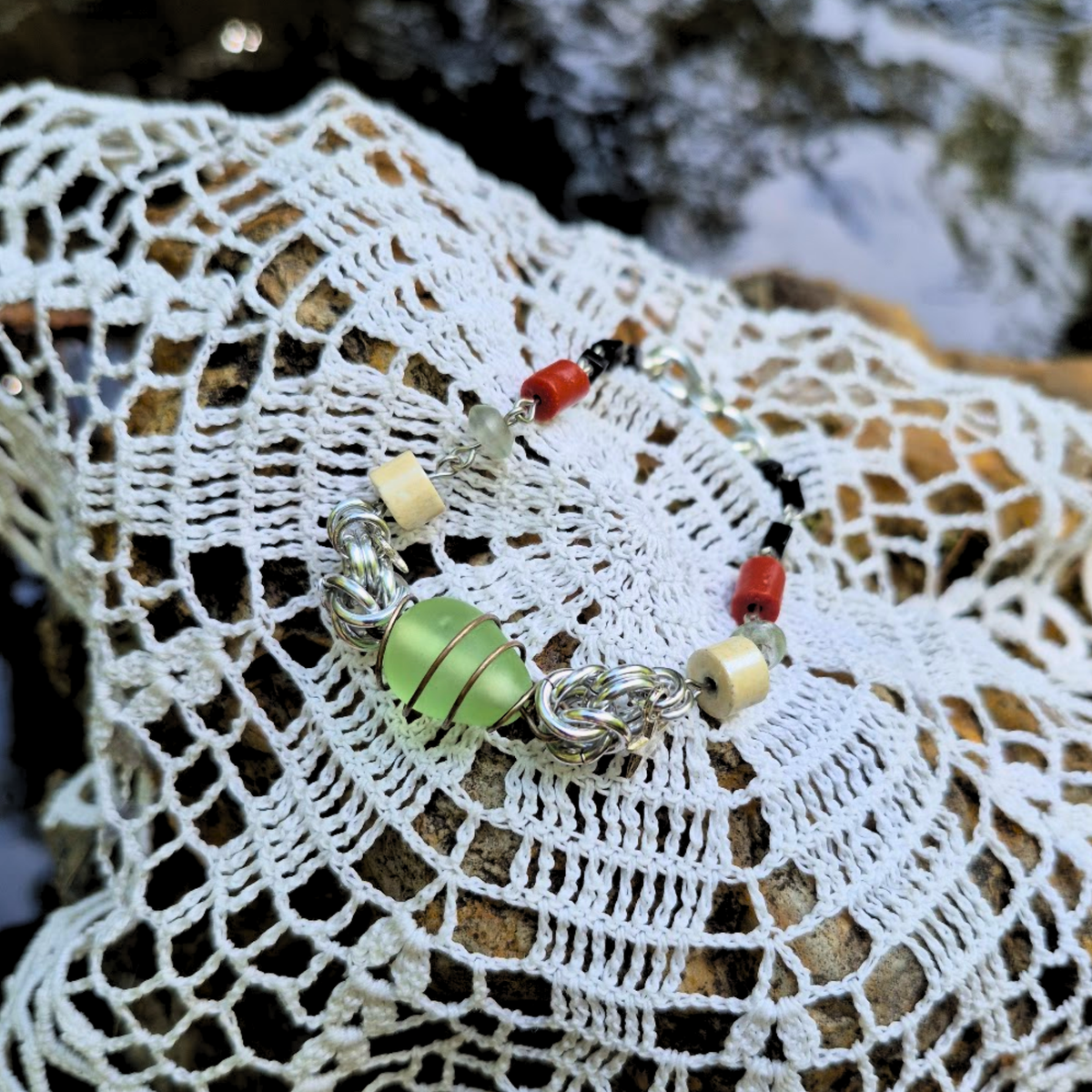 Wire Wrapped Green Chainmail Bracelet