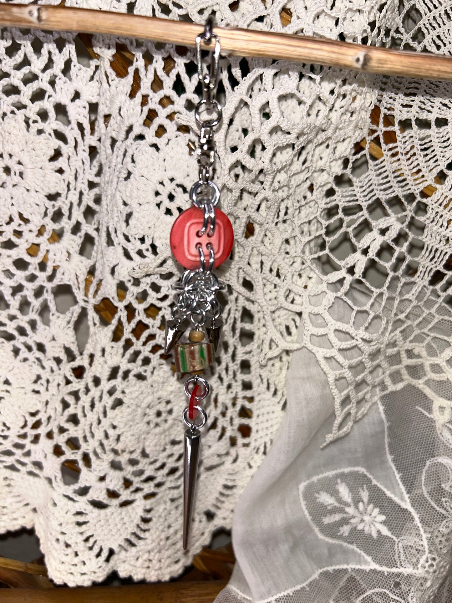 Red Button Venetian Glass Bead Chainmail Keychain
