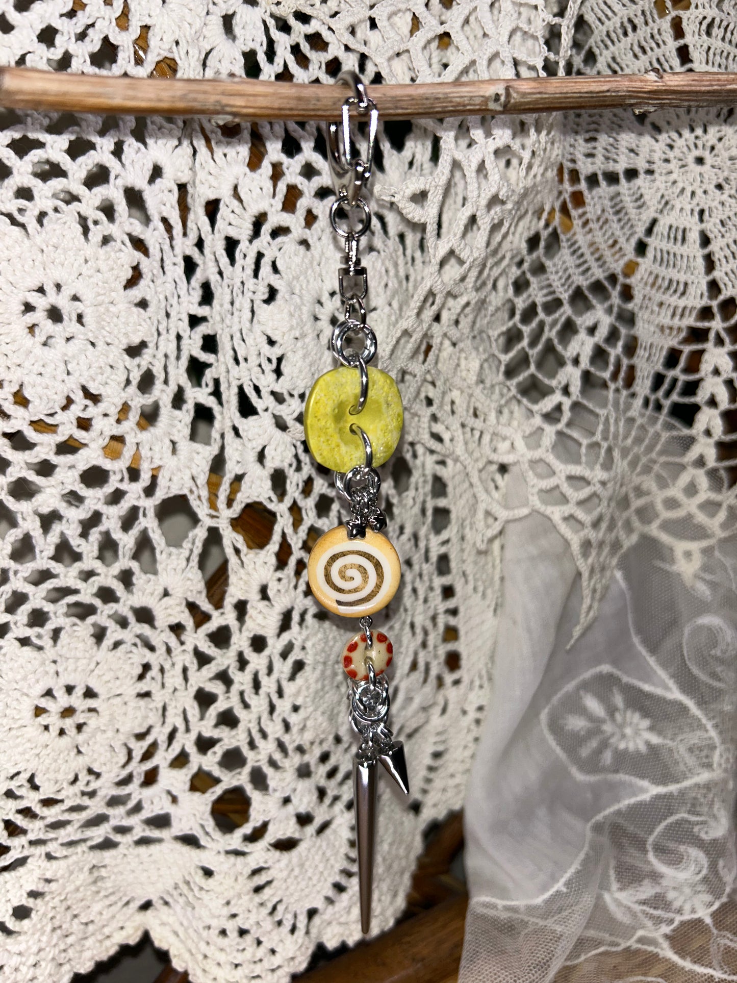 Green Button Spiral Chainmail Keychain