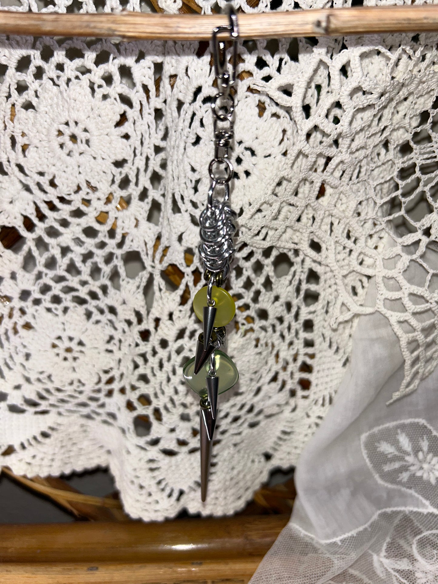 Yellow and Green Button Chainmail Keychain